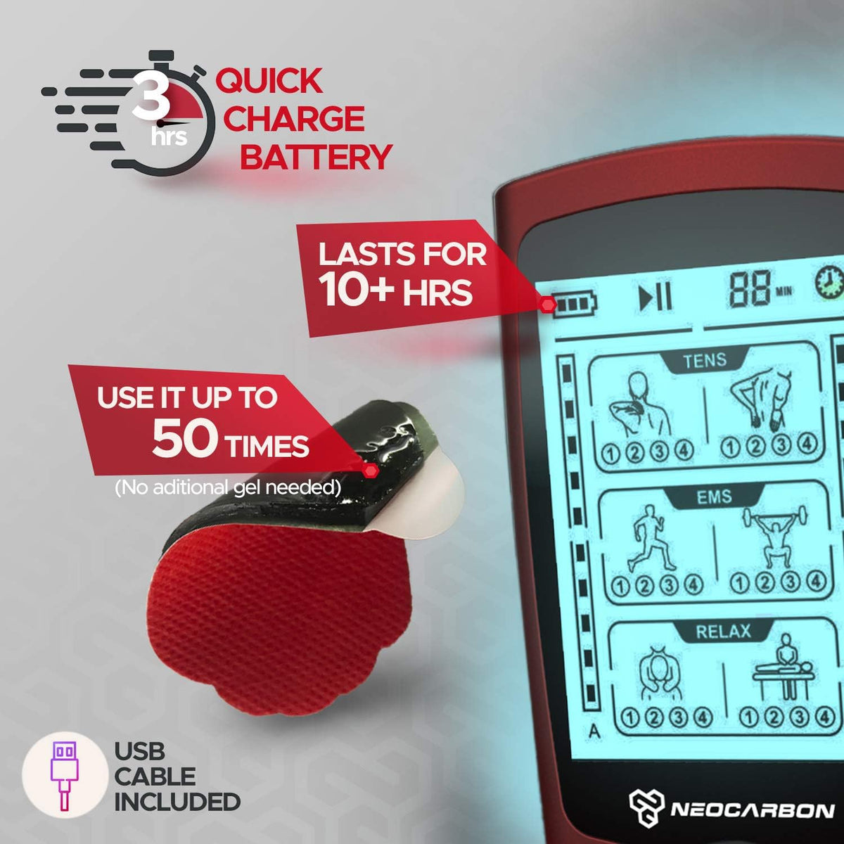 TENS EMS Muscle Stimulator with 16 Electrode Pads G79198