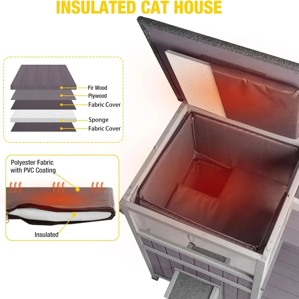 Insulated Cat House Outdoor Weatherproof with Insulated Liner Q456