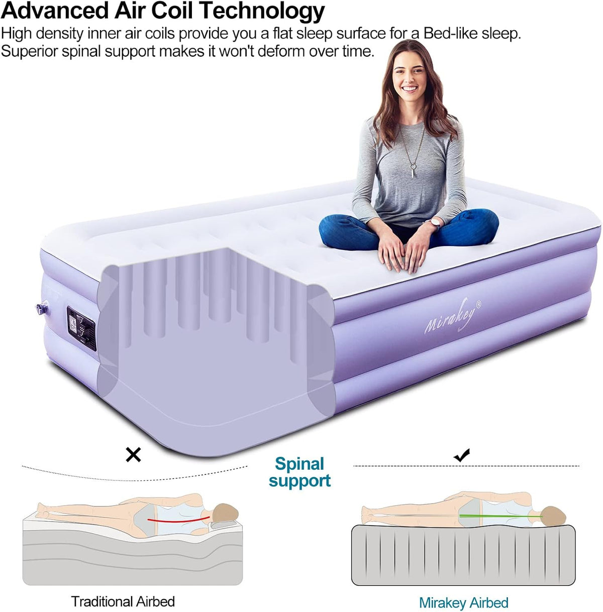 Twin Velvet Flocked Air Mattress with Built in Pump W271