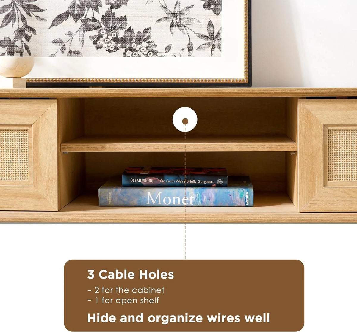 Rattan TV Stand for 55 Inch TV with 2 Cabinets D788489