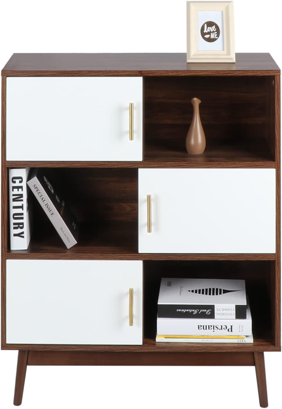 Walnut Storage Cabinet with Doors and Open Shelves N266164