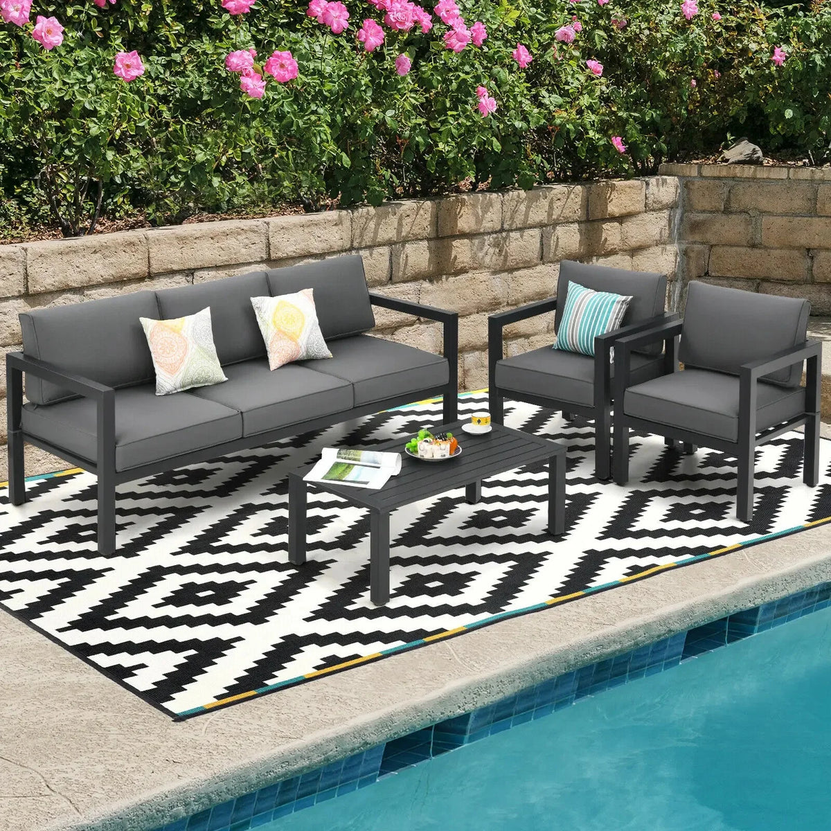 4-Piece Outdoor Patio Furniture Set Sectional Sofa Set Coffee Table L5053