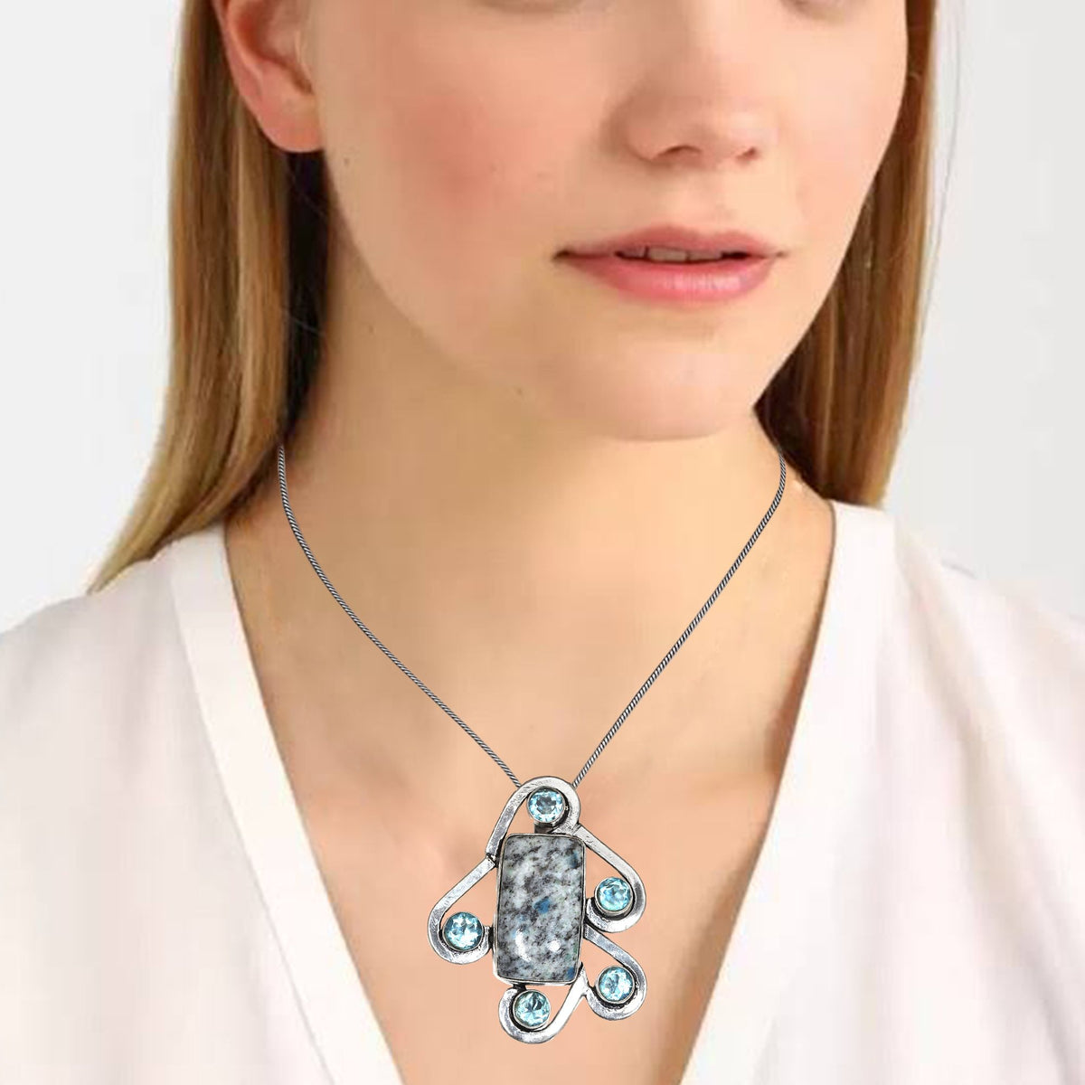 Handmade 925 Silver Jasper Gemstone Necklace B88802