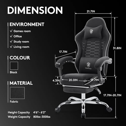 Black Green Ergonomic Gaming Chair with Footrest and Massage Lumbar Support B87175