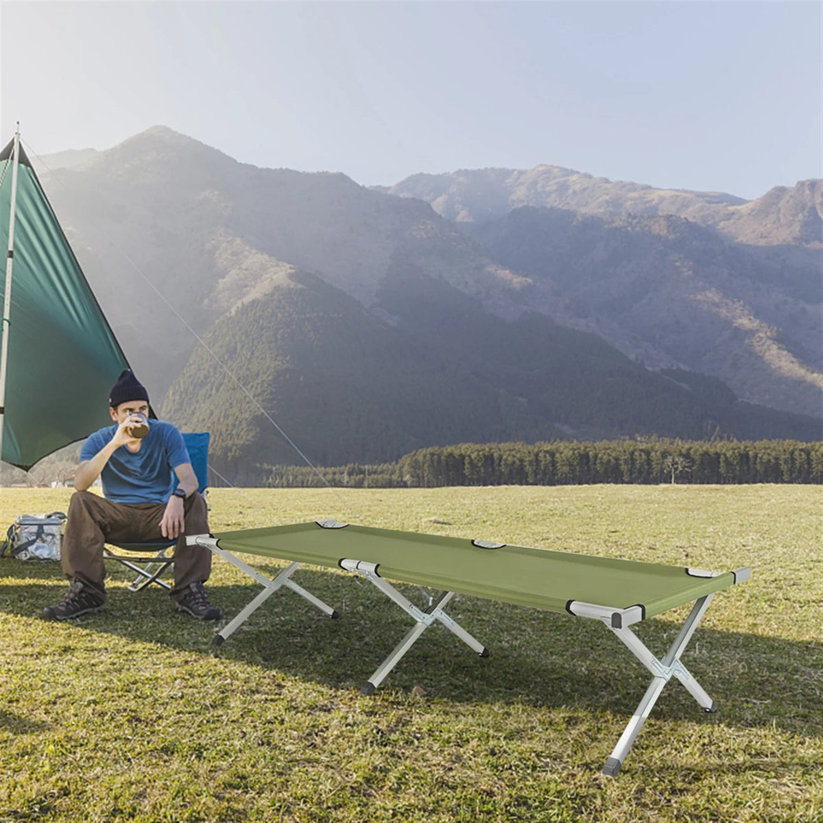 Army Green Portable Folding Camping Cot with Carrying Bag G877