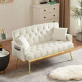 Beige Chenille Two-Seater Sofa with Metal Legs U272