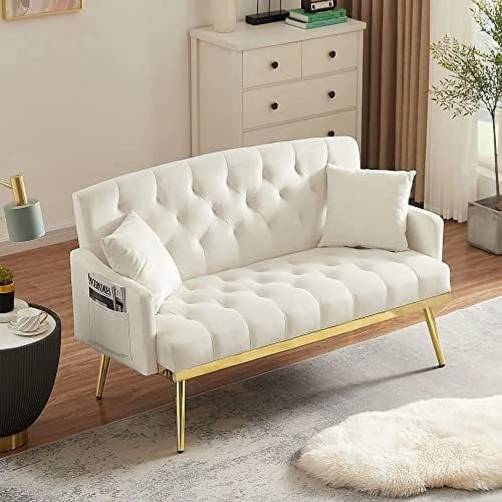 Beige Chenille Two-Seater Sofa with Metal Legs U272