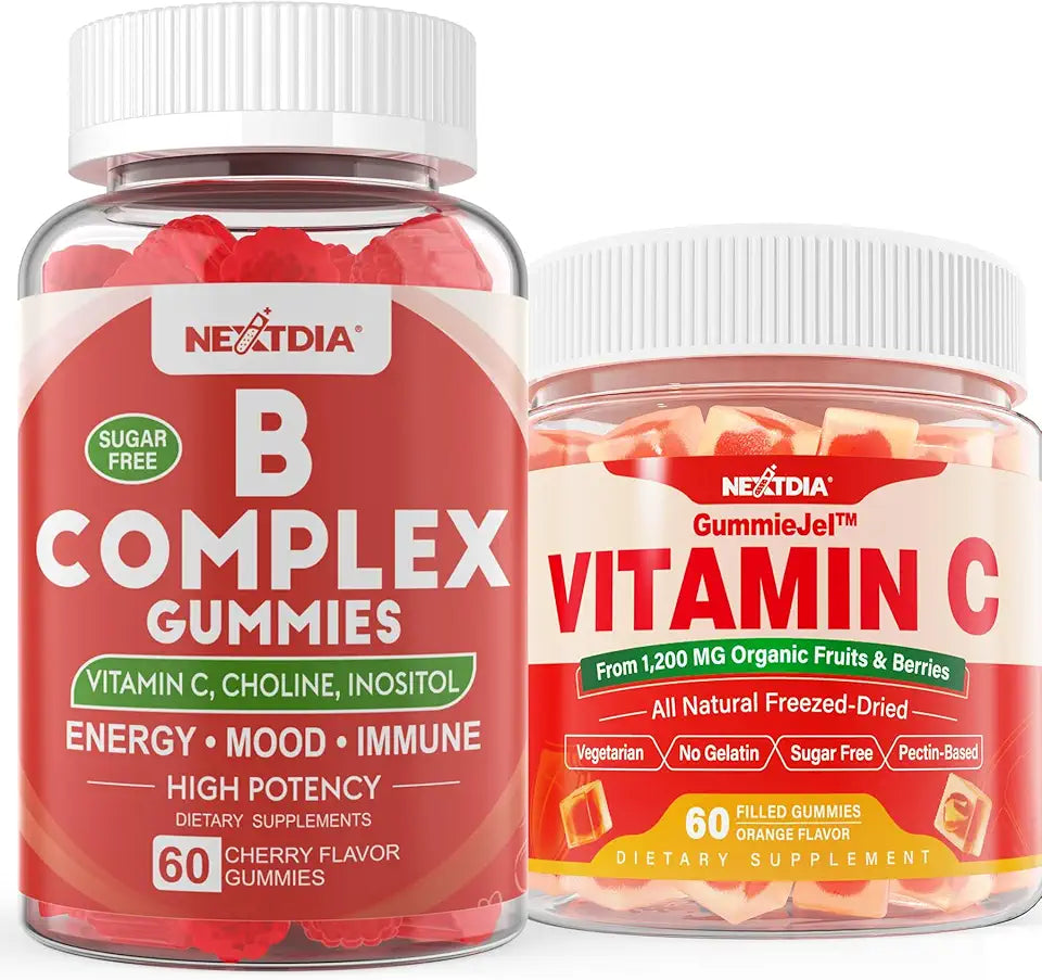 2 Pack Vitamin B Complex Gummies with Methyl B12, Methyl Folate + Vitamin C Gummies W52730