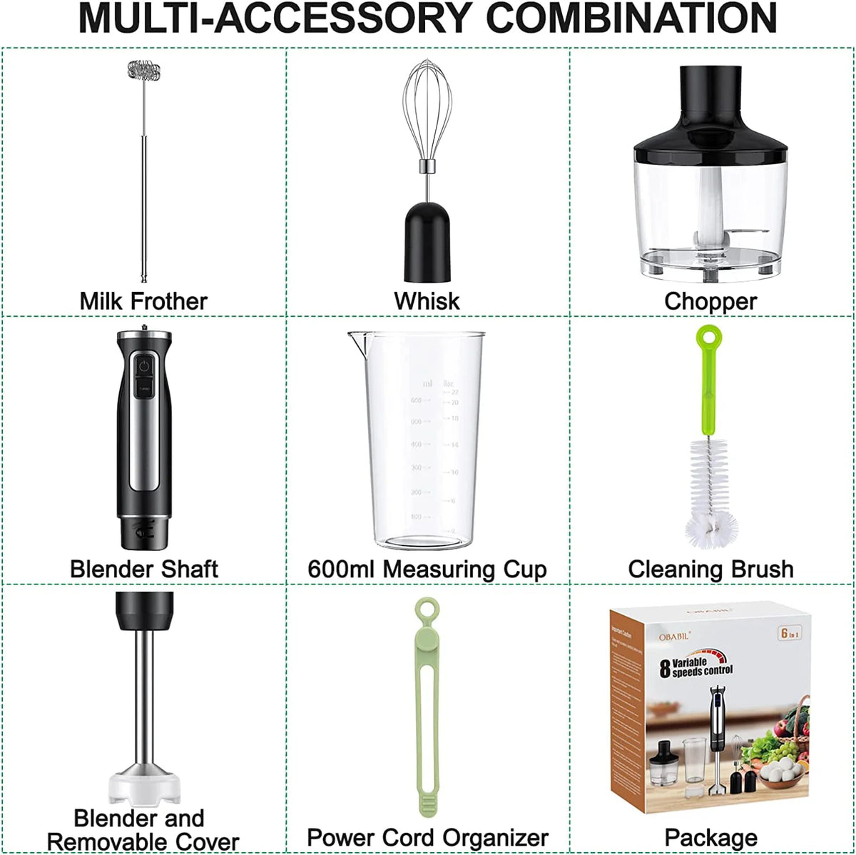 500 Watt 8 Speed Immersion Hand Blender D823