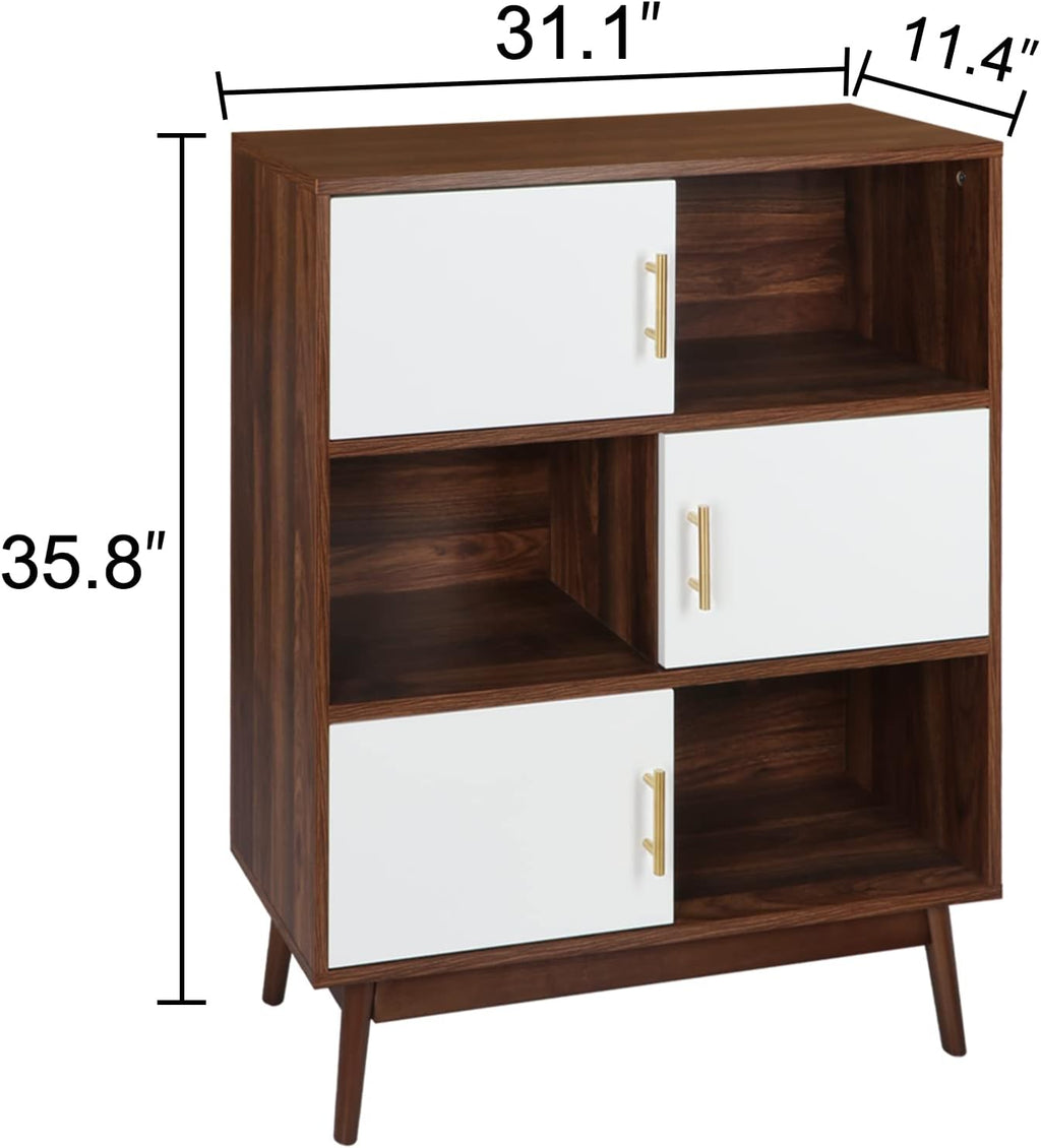 Walnut Storage Cabinet with Doors and Open Shelves N266164