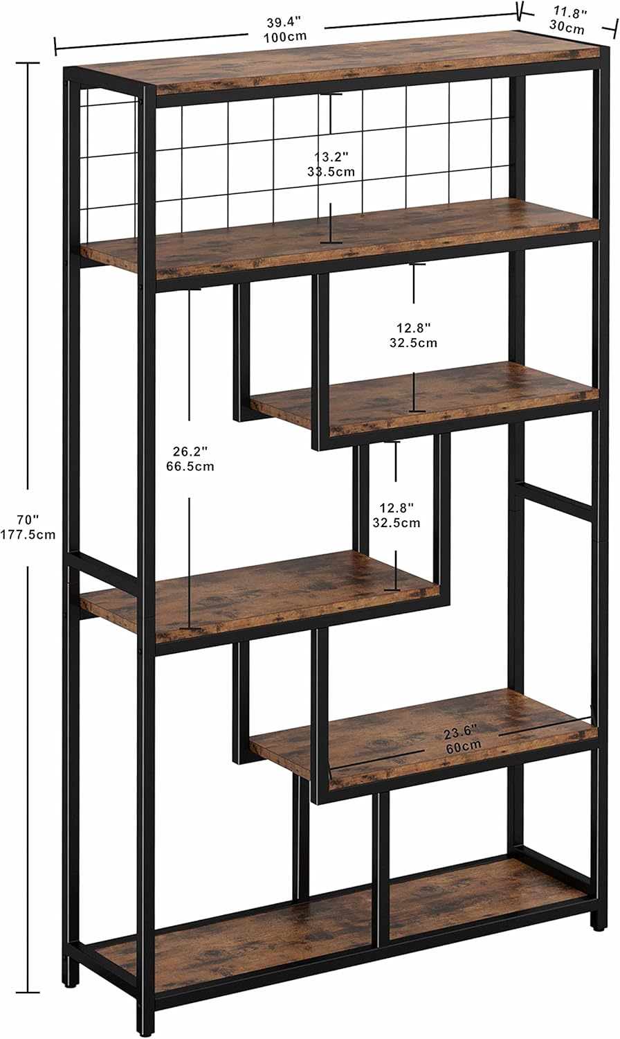 6-Shelf Industrial Etagere Bookcase with Metal Frame M70670