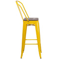 4 Pack 30" High Metal Barstool with Back and Wood Seat Yellow O658482