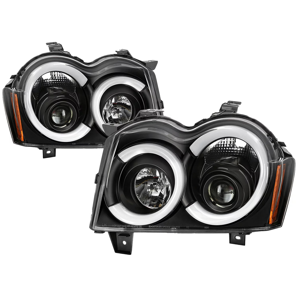 Black LED Projector Headlights + Tail Brake Lamp Pair H93143