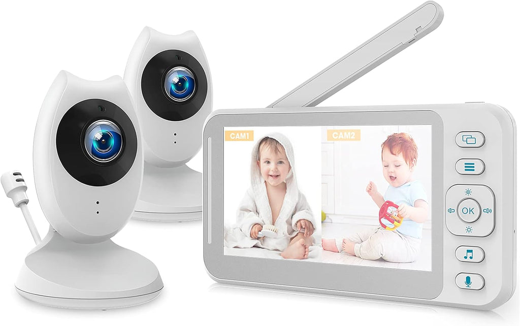 Video Baby Monitor with 2 Cameras and 4.3'' LCD Split Screen, Infrared Night Vision, Two-Way Talk F474