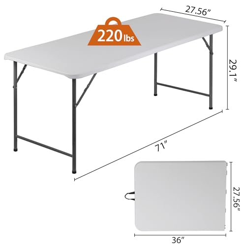 White 4 Foot Plastic Folding Table with Carrying Handle H914