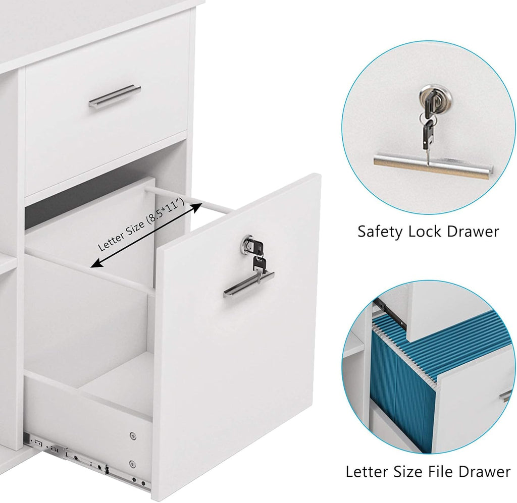 2 Drawer White Mobile File Cabinet with Lock and Shelves F8225