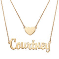 Sterling Silver Script Nameplate and Heart Layered Double Necklace C292675