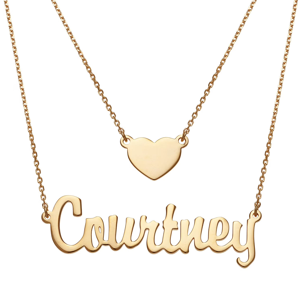 Sterling Silver Script Nameplate and Heart Layered Double Necklace C292675