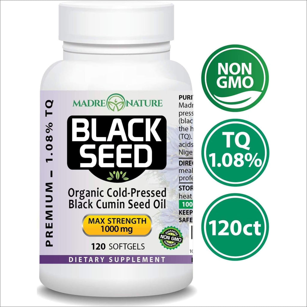 Black Seed Oil 1000mg 120 Softgel Capsules Cold-Pressed Nigella Sativa W119449