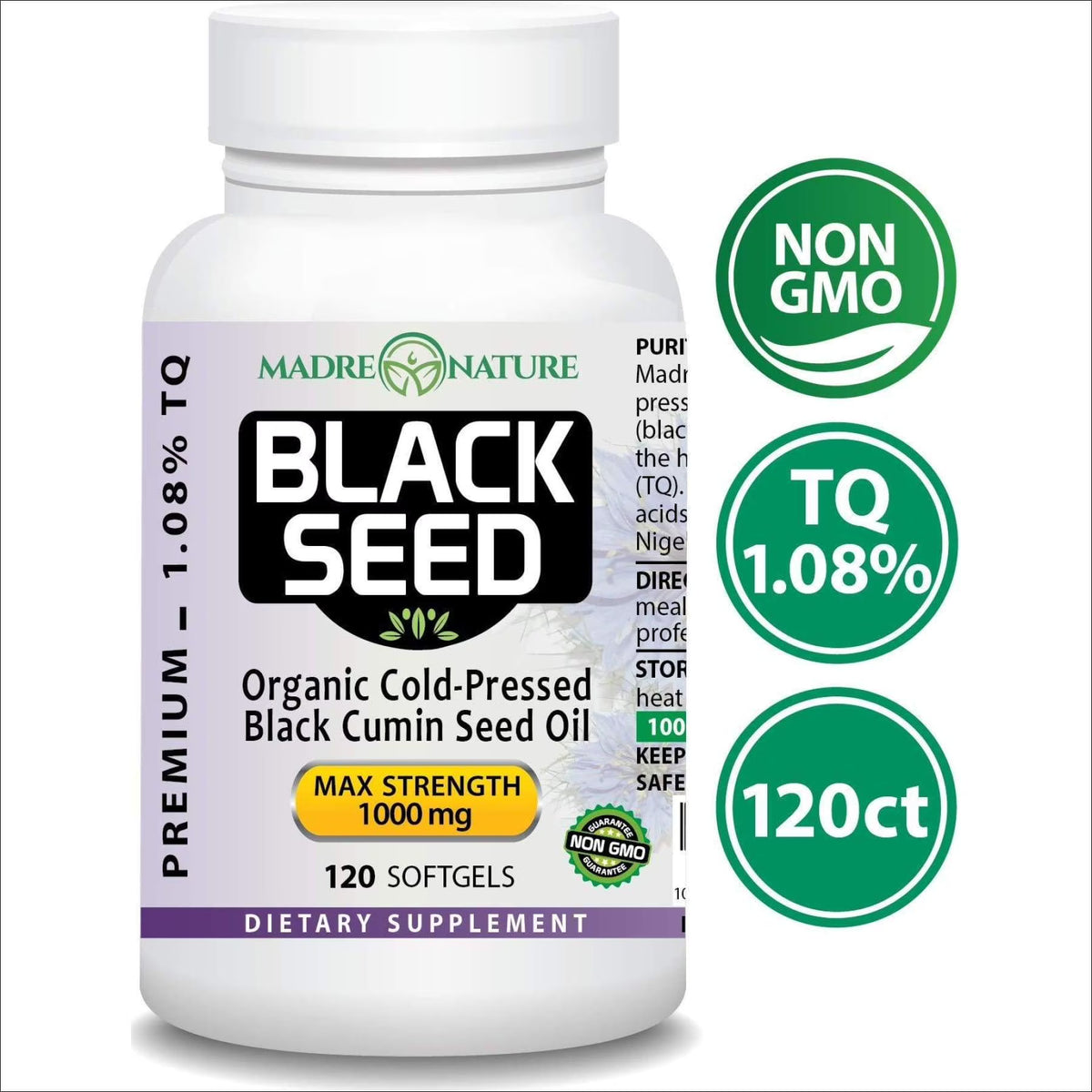 Black Seed Oil 1000mg 120 Softgel Capsules Cold-Pressed Nigella Sativa W119449