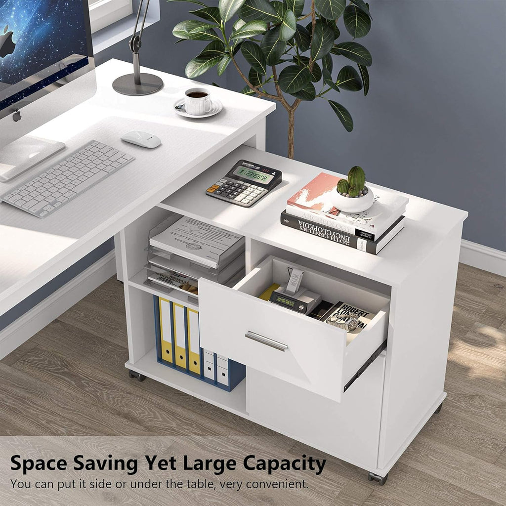 2 Drawer White Mobile File Cabinet with Lock and Shelves F8225