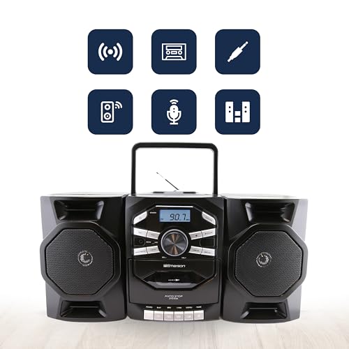 Portable CD Player Boombox with Cassette, AM/FM Radio, AUX, Detachable Speakers W653960
