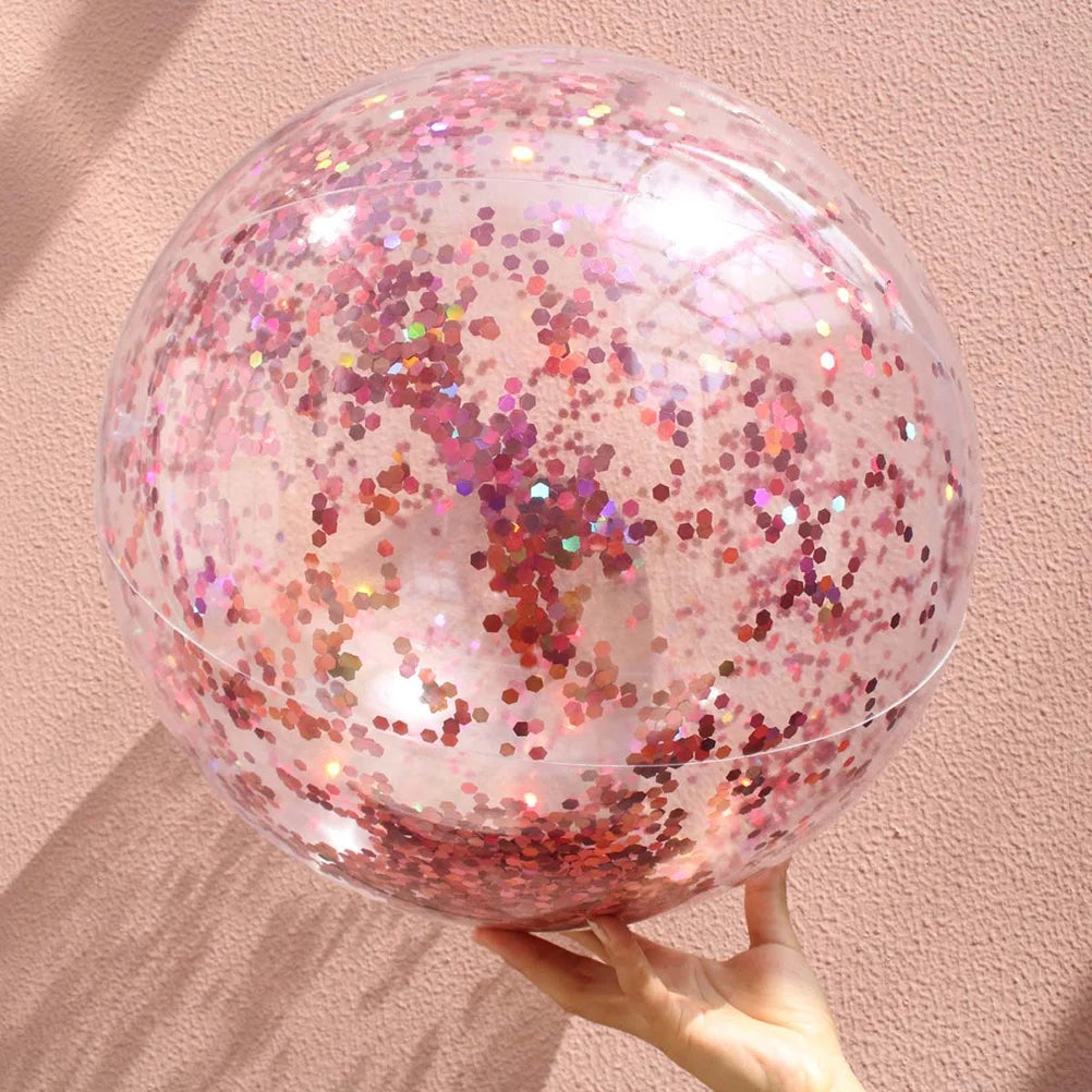 2pcs Glitter Sequin Beach Balls Round Transparent PVC Inflatable Ball Toys with Pumps Q2829