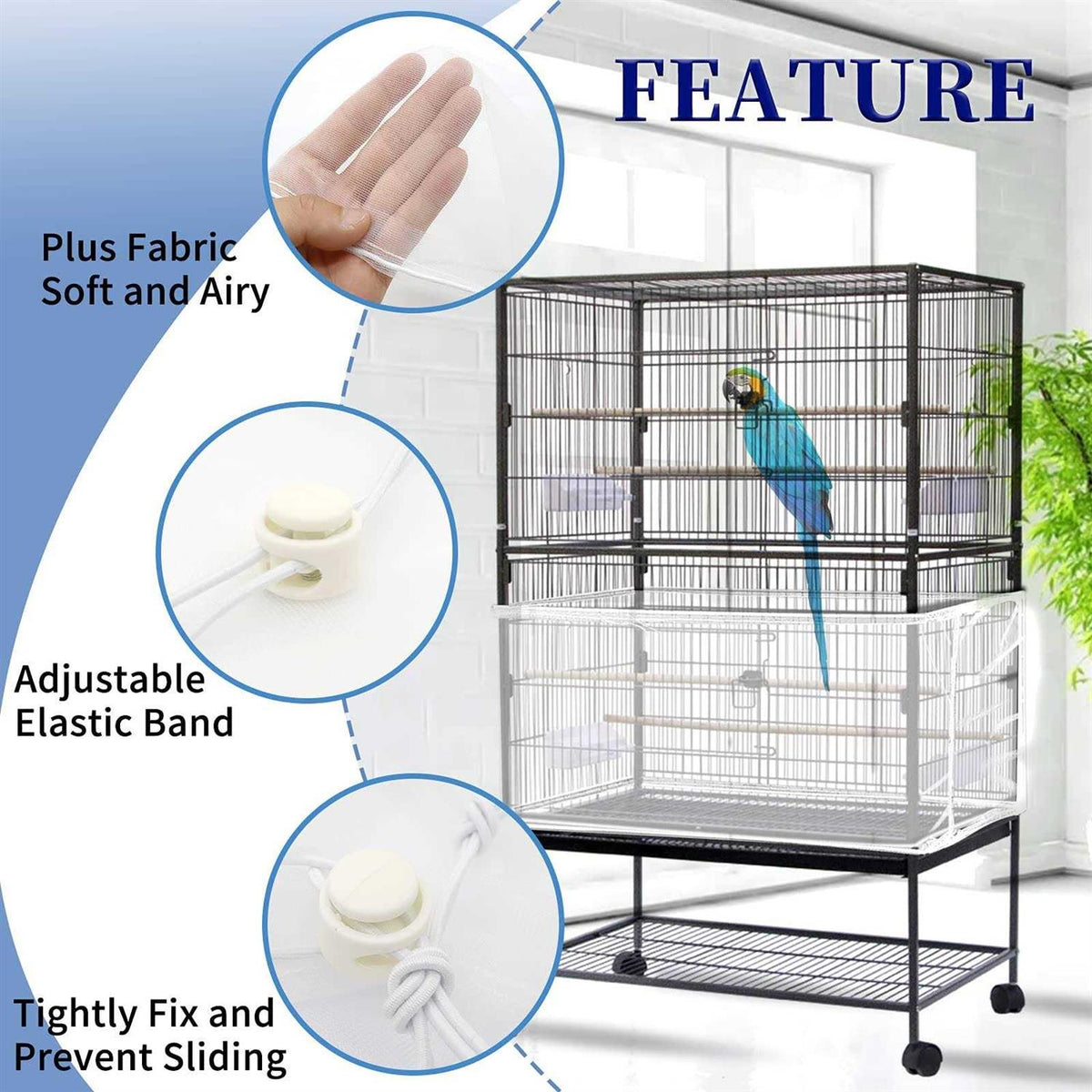 Large Adjustable Soft Nylon Mesh Bird Cage Cover O314861