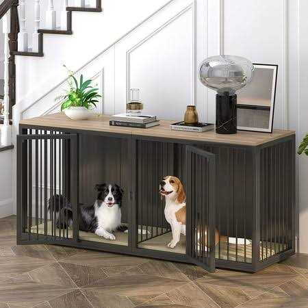 Wooden Dog Crate Table with Double Doors L4683