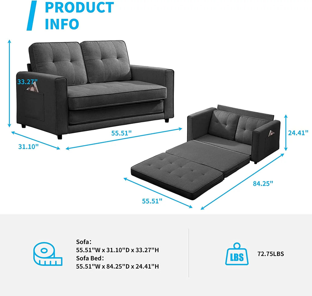 Dark Grey 3-in-1 Sleeper Sofa Bed G827451