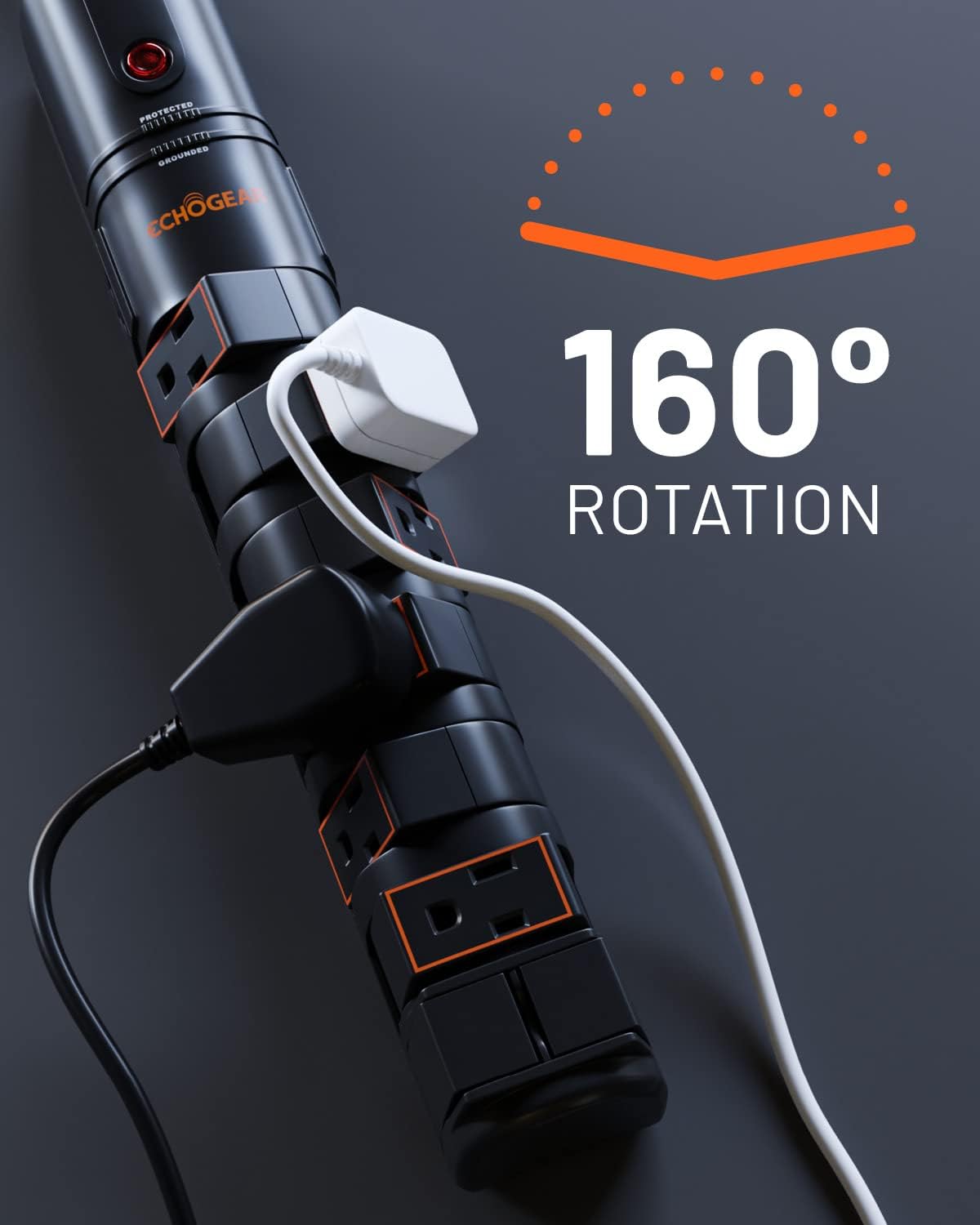 Rotating Outlet Surge Protector 2 Pack with 8 Outlets, Flat Plug, Long Cord, Black V8263