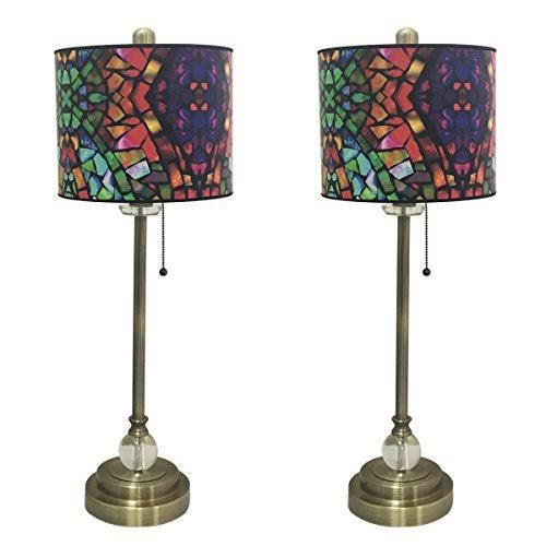 Buffet Lamp with Mosaic Stained Glass Shade, Set of 2 Z776362