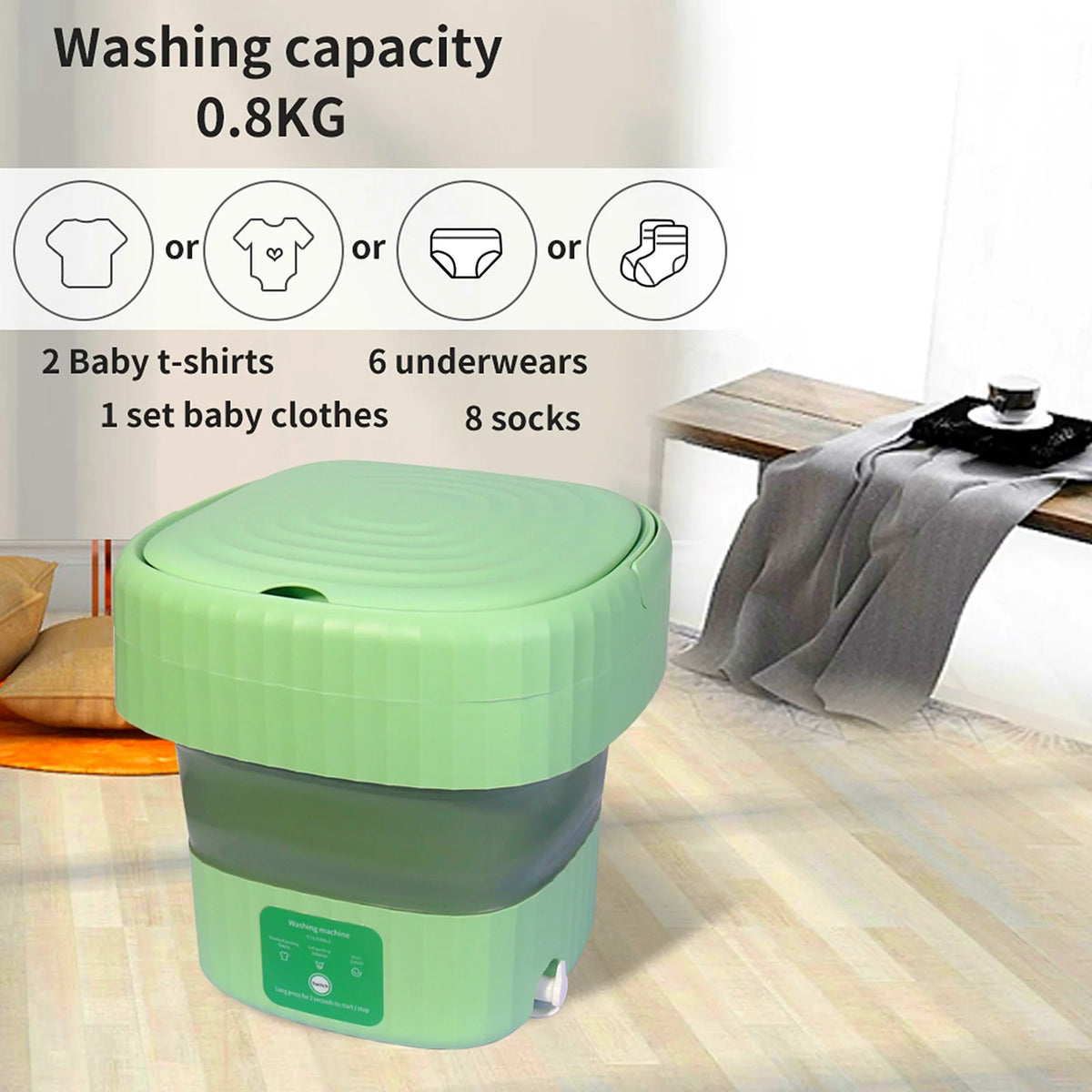 Mini Foldable Washer and Spin Dryer (Green) S633
