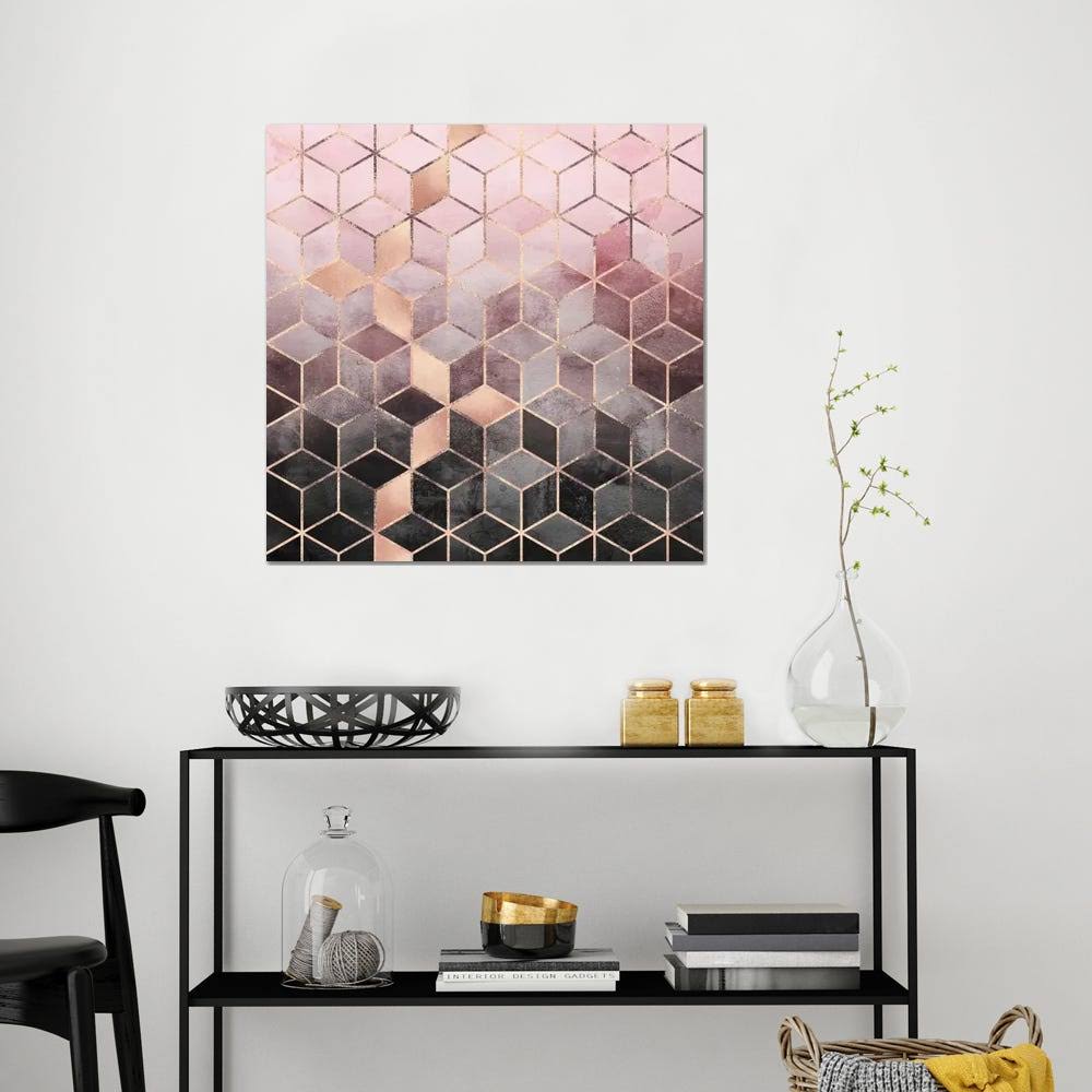 Pink Gray Cubes Wrapped Canvas Q7184
