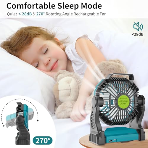 Battery Powered Portable Rechargeable Fan with LED Light & Hook H7139