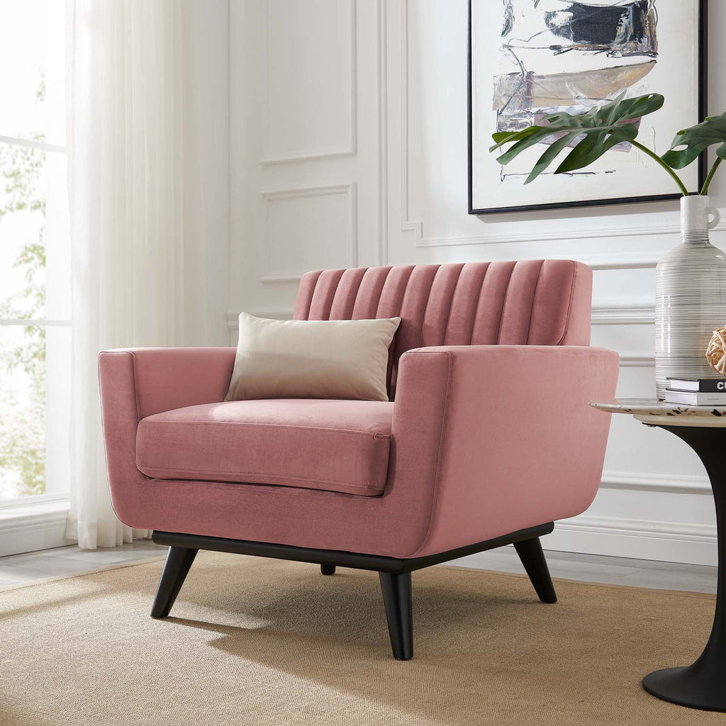 Dusty Rose Channel Tufted Performance Velvet Armchair Z71600