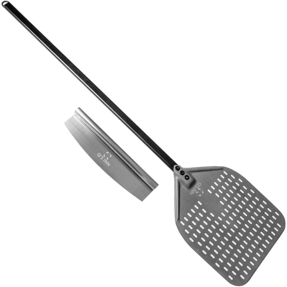Perforated Pizza Peel 12x14 Inch with 33 Inch Handle Anodized Aluminum, Pack of 2 T3806
