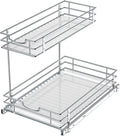 Under Sink Cabinet Organizer with 2 Tier Pull Out Sliding Shelf, 12.2Wx18.1Dx14.5H-Inch - Silver Z78391