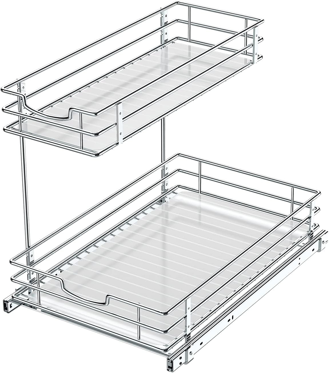 Under Sink Cabinet Organizer with 2 Tier Pull Out Sliding Shelf, 12.2Wx18.1Dx14.5H-Inch - Silver Z78391