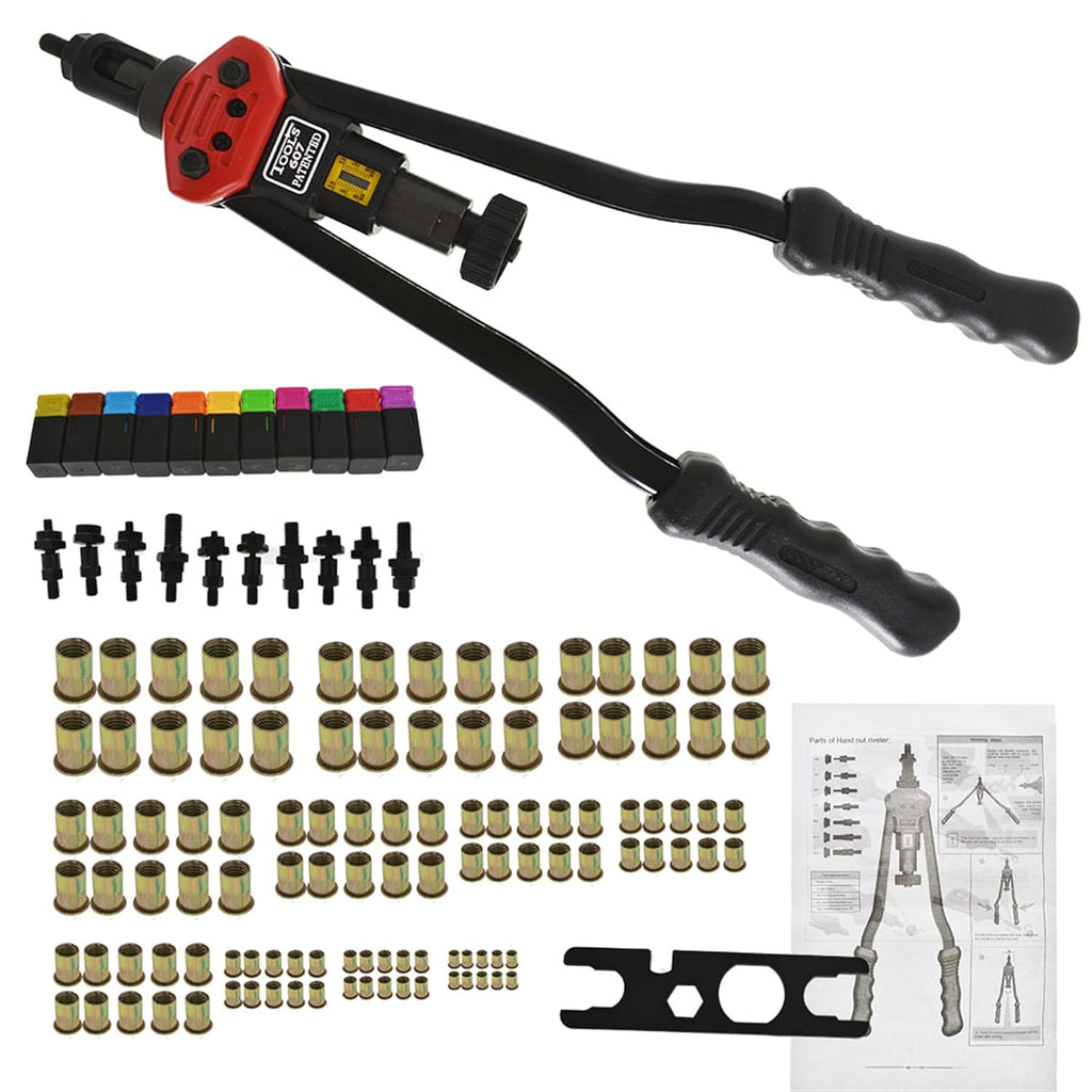 16 Rivet Nut Tool Hand Blind Riveter Kit with 11PCS Metric and Mandrels 110Pcs Assorted Rivet Nuts L100339