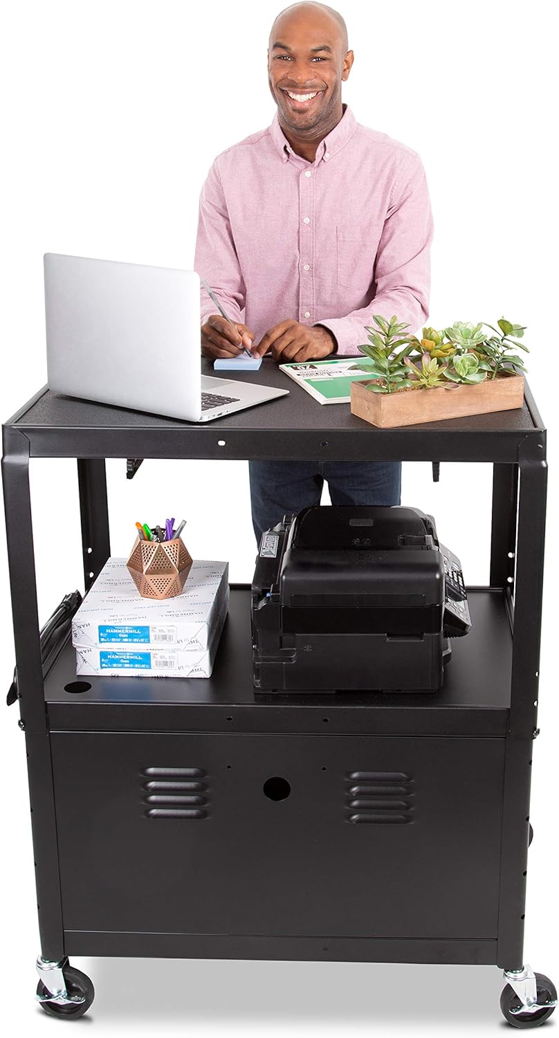 Black Extra Wide AV Cart with Locking Cabinet T96148