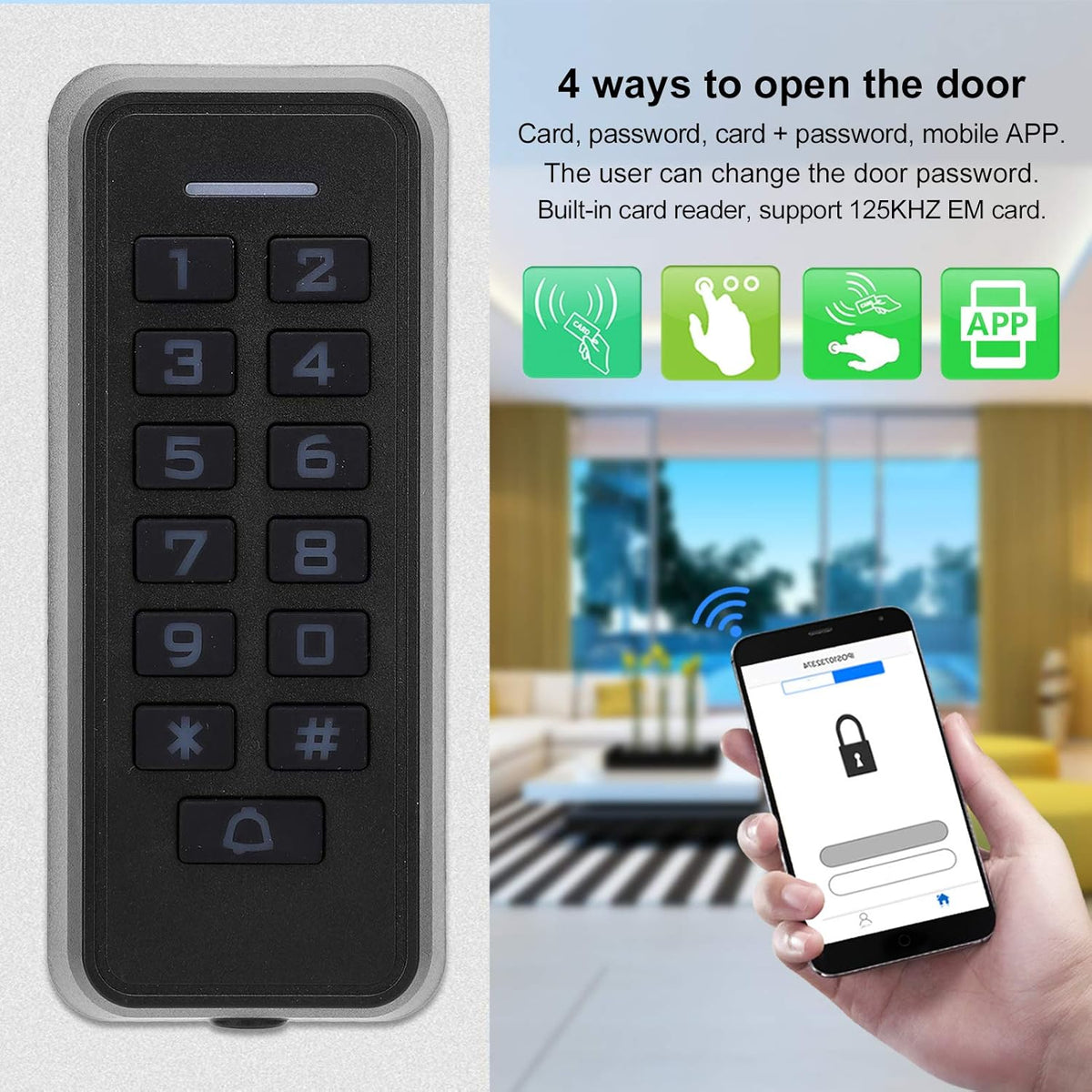 Wireless Access Control Keypad with Backlight, 125KHz RFID Reader, Wiegand26, 10000 Users N969