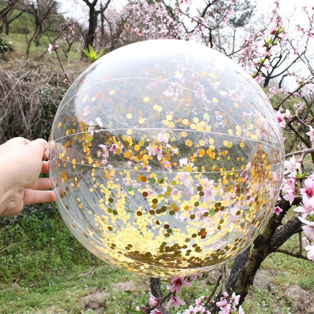 2pcs Glitter Sequin Beach Balls Round Transparent PVC Inflatable Ball Toys with Pumps Q2829