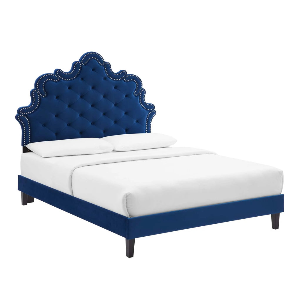Button-Tufted Velvet Twin Bed K157065