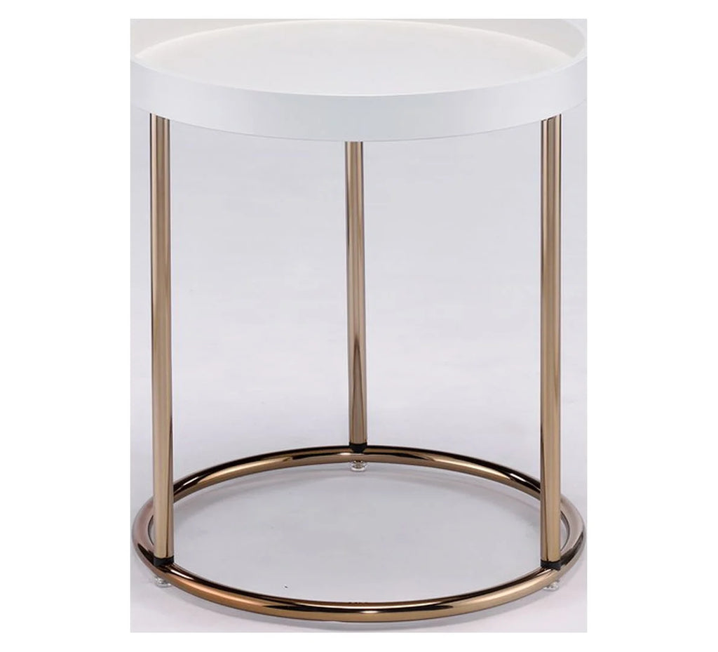 White Mid-Century Side Table with Copper Legs A71404