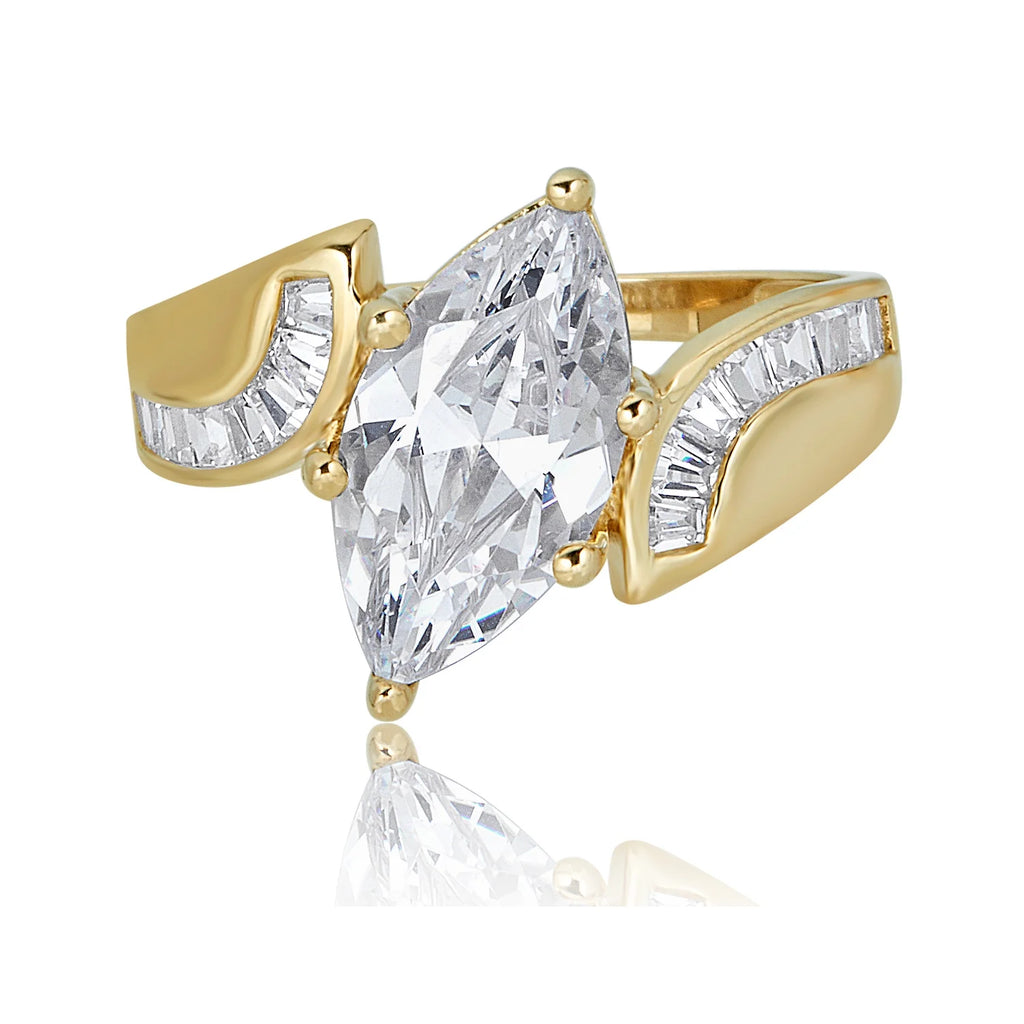 10K Yellow Gold Marquise-shape 2.5 Carat Simulated Diamond CZ Ring Size 7 W759310