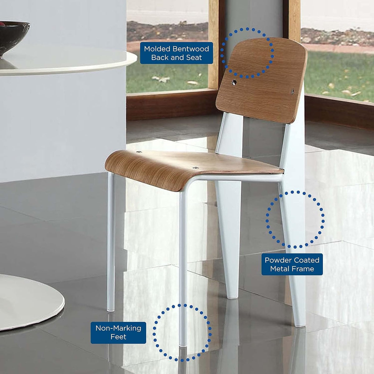 Natural White Wood and Metal Dining Chair O145