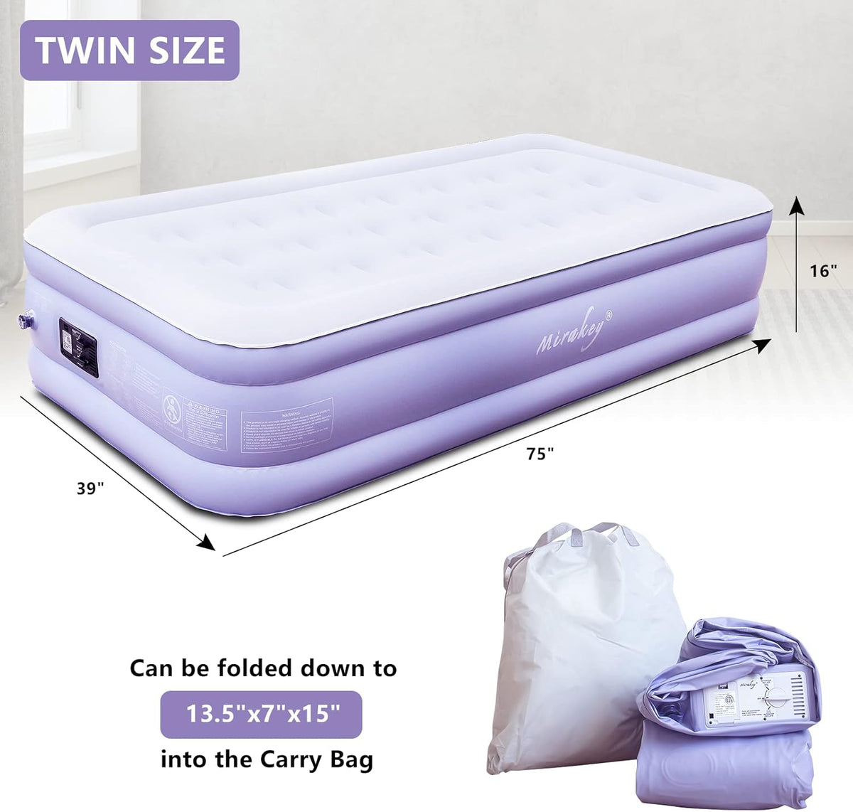 Twin Velvet Flocked Air Mattress with Built in Pump W271
