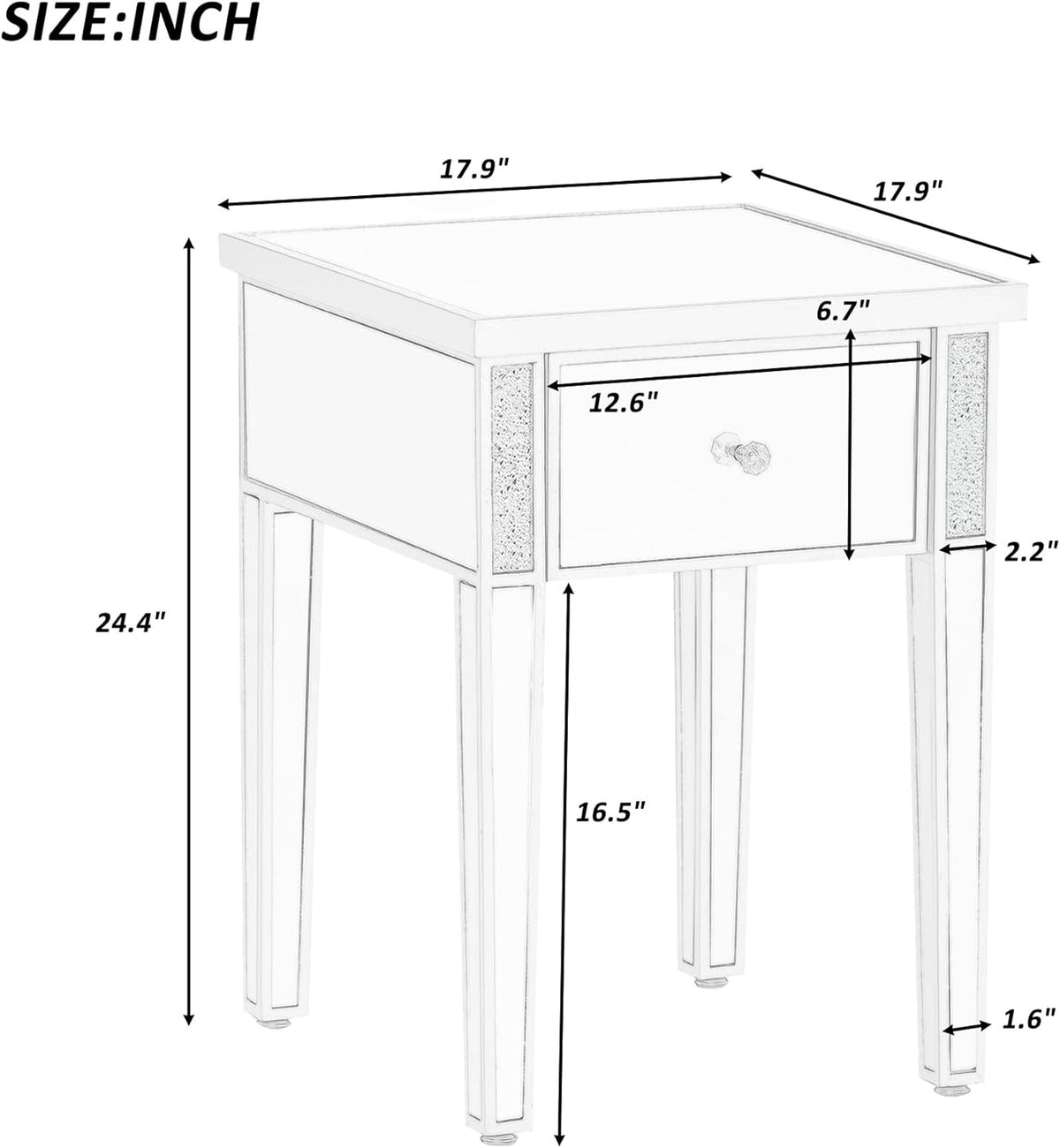 Silver Glass Mirrored End Table with Drawer B939