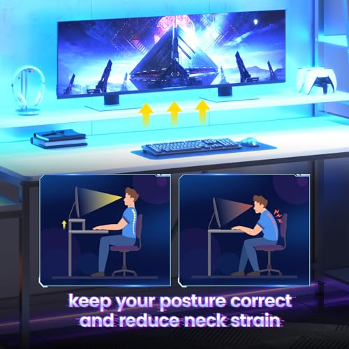 78.8'' Black Gaming Desk with LED Lights, Hutch and Storage Shelves V5226